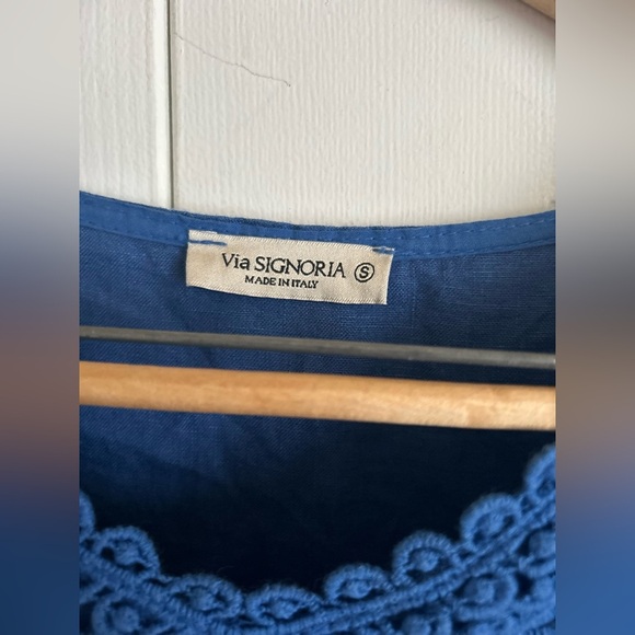 Made in Italy Blue Lace Trim Linen Dress - Picture 9 of 11